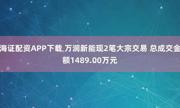 海证配资APP下载 万润新能现2笔大宗交易 总成交金额1489.00万元