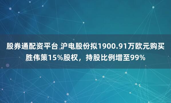 股券通配资平台 沪电股份拟1900.91万欧元购买胜伟策15%股权，持股比例增至99%