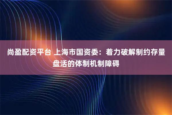 尚盈配资平台 上海市国资委：着力破解制约存量盘活的体制机制障碍